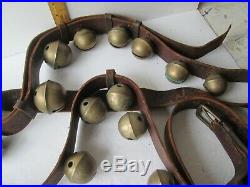 Antique brass sleigh bells lge. 90in. Strap with 21 large bells 1.75in. To 2.50 in