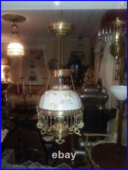 Antique hanging oil/kerosene parlor lamp