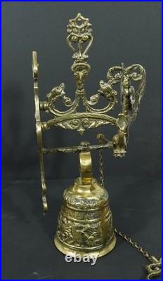 Antique high quality brass ornate wall mounted bell in Gothic style inscribed