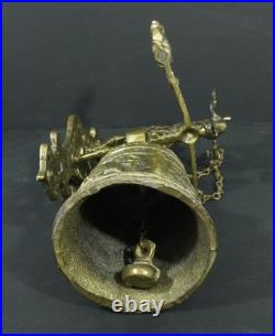Antique high quality brass ornate wall mounted bell in Gothic style inscribed
