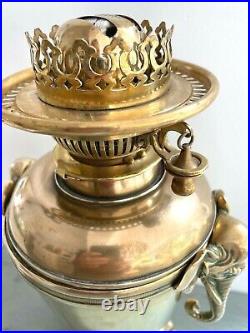 Antique large brass oil lamp Elephant handles and HInks no2 burner toggle bell