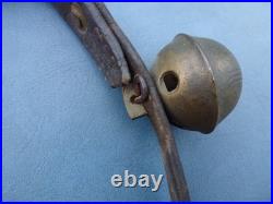 Antique numbered Brass Horse Sleigh Bells Leather Strap 11 Bells as found