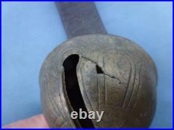 Antique numbered Brass Horse Sleigh Bells Leather Strap 11 Bells as found