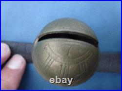 Antique numbered Brass Horse Sleigh Bells Leather Strap 11 Bells as found