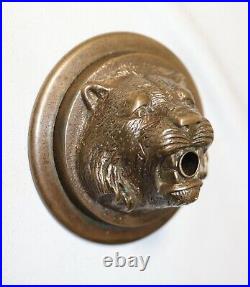 Antique realistic brass bronze lion door bell ringer salvage figural hardware