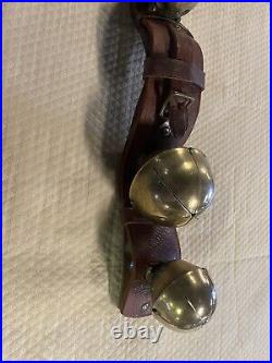 Antique solid brass sleigh bells on 16 Red Leather Harness strap