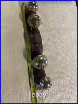 Antique solid brass sleigh bells on 16 Red Leather Harness strap