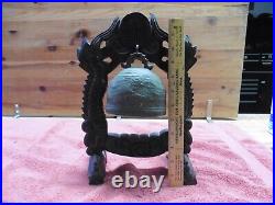 Antique wooden brass bell asian dragon coy fish