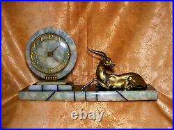 Art Deco Mantle Clock Sculpture, Marble, Brass, Antique, Belle Epoque, 1930s