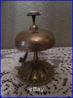 Art Nouveau Brass Hotel/shop Counter Bell With Enamel Top