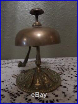 Art Nouveau Brass Hotel/shop Counter Bell With Enamel Top