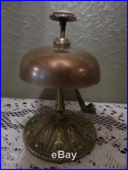 Art Nouveau Brass Hotel/shop Counter Bell With Enamel Top