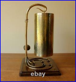 Arts & Crafts Dinner Table Gong. Antique Hammered Brass & English Oak Bell Chime