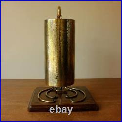 Arts & Crafts Dinner Table Gong. Antique Hammered Brass & English Oak Bell Chime