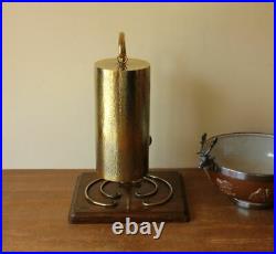 Arts & Crafts Dinner Table Gong. Antique Hammered Brass & English Oak Bell Chime