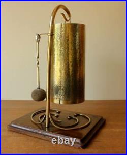 Arts & Crafts Dinner Table Gong. Antique Hammered Brass & English Oak Bell Chime