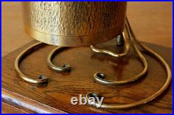 Arts & Crafts Dinner Table Gong. Antique Hammered Brass & English Oak Bell Chime