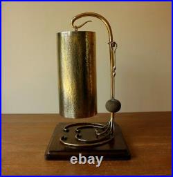 Arts & Crafts Dinner Table Gong. Antique Hammered Brass & English Oak Bell Chime