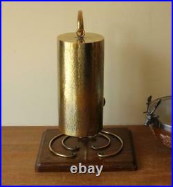 Arts & Crafts Dinner Table Gong. Antique Hammered Brass & English Oak Bell Chime
