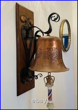 Arts & Crafts Hammered Copper and brass ships bell with bell rope (c1890-1900)