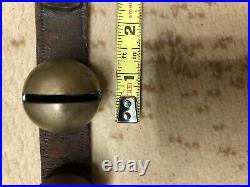 Authentic Antique Brass Sleigh Bells On Leather Belt Strap(36)