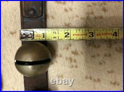 Authentic Antique Brass Sleigh Bells On Leather Belt Strap(36)