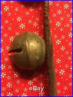 Awesome ANTIQUE Brass Sleigh Bells 18 on 4Leather Strap Christmas Sounds