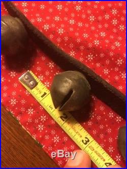 Awesome ANTIQUE Brass Sleigh Bells 18 on 4Leather Strap Christmas Sounds