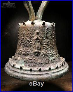 BRONZE SPANISH COLONIAL BELL, Vtg Old Ornate Brass Antique Mexico Mission Church