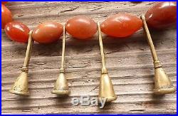 (B) Antique Nagaland Carnelian Beads Trumpet Brass Bells Naga Ao Burma India