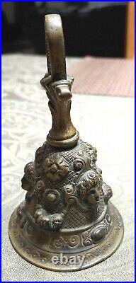 Beautiful Antique Solid Brass Ornate Decorative Heavy Dinner Bell exceptional