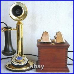 Beautiful Western Electric Dial Candlestick Brass Cow Bells Antique Telephone