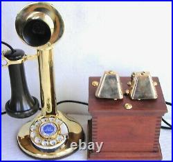 Beautiful Western Electric Dial Candlestick Brass Cow Bells Antique Telephone