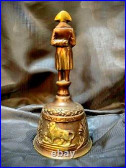 Bell Brass Napoleon Vintage Cast Repousse Waterloo Tall Table Battle Scene Rare