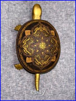 Boj Eibar Turtle Wind-Up Bell Spain Gold Silver Damascene Shell Vintage Rare F/S