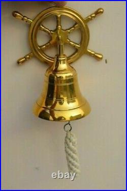 Brass Bell Shiny Brass Door Bell Wall Hanging Ship Wheel 4'' Bell Lot of 5 Unit