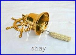 Brass Bell Shiny Brass Door Bell Wall Hanging Ship Wheel 4'' Bell Lot of 5 Unit