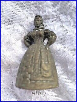Brass Bronze Figurine Bell Brass Bronze Lady Bell with Feet Clappers 3 antique