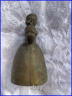 Brass Bronze Figurine Bell Brass Bronze Lady Bell with Feet Clappers 3 antique