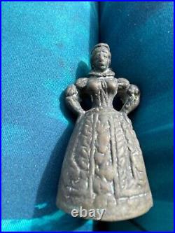 Brass Bronze Figurine Bell Brass Bronze Lady Bell with Feet Clappers 3 antique