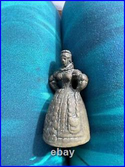 Brass Bronze Figurine Bell Brass Bronze Lady Bell with Feet Clappers 3 antique