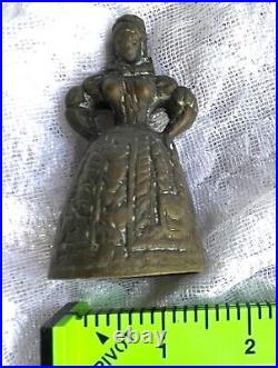 Brass Bronze Figurine Bell Brass Bronze Lady Bell with Feet Clappers 3 antique