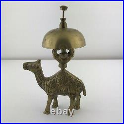 Brass Camel Push Bell Hotel Front Desk Counter Antique Figure Bellhop VTG Patia