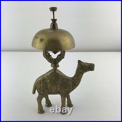 Brass Camel Push Bell Hotel Front Desk Counter Antique Figure Bellhop VTG Patia