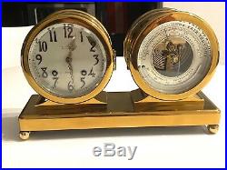 Brass Chelsea Ship's Bell Clock & Barometer Desktop All Brass Vintage