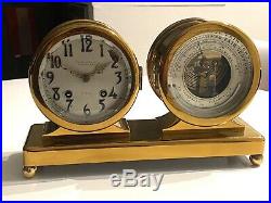 Brass Chelsea Ship's Bell Clock & Barometer Desktop All Brass Vintage