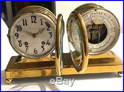 Brass Chelsea Ship's Bell Clock & Barometer Desktop All Brass Vintage