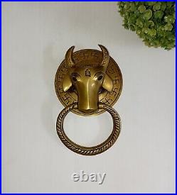 Brass Cow Face Front Door Ring Bell Round Base Bull Home Door Knocker Dec AJ270