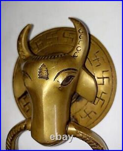 Brass Cow Face Front Door Ring Bell Round Base Bull Home Door Knocker Dec AJ270