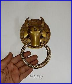 Brass Cow Face Front Door Ring Bell Round Base Bull Home Door Knocker Dec AJ270